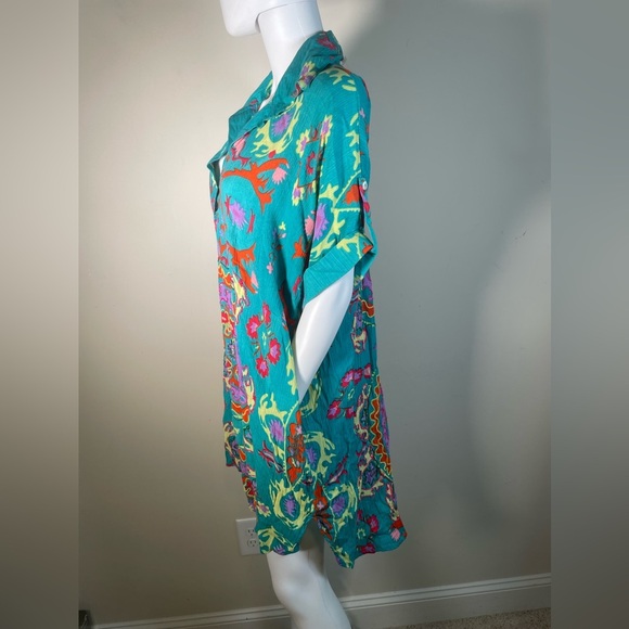 Gold & Silver Paris Dress Sz TU/OS Floral Boho Embroidered Beaded Caftan India - Picture 4 of 16